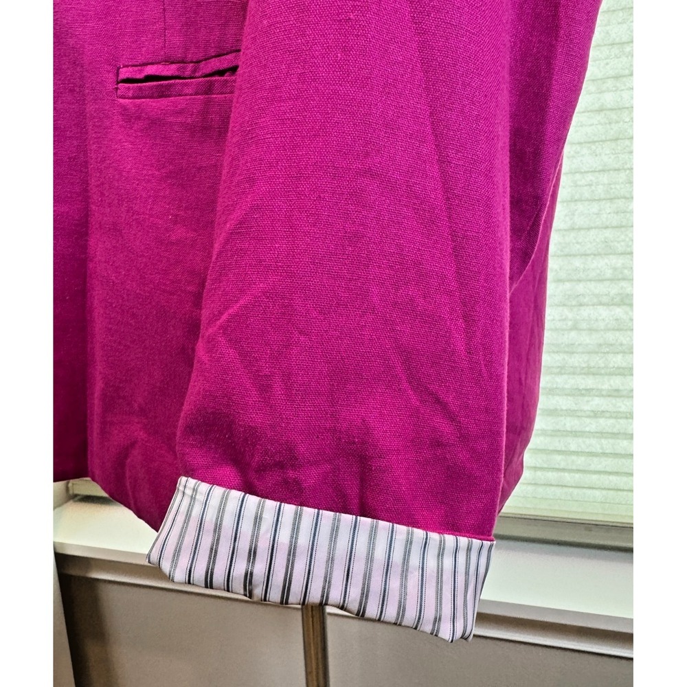 Halston Women Linen Viscose Blend Blazer Fuchsia Women's L Lined Preppy Workwear - Picture 3 of 9